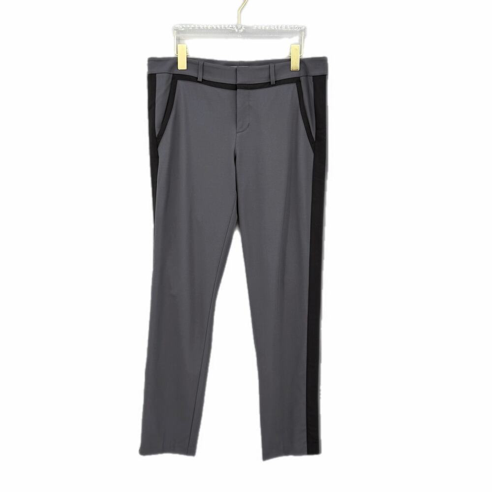Vince Wool Blend Tuxedo Stripe Slim Fit Straight Leg Gray & Black Trouser Pants